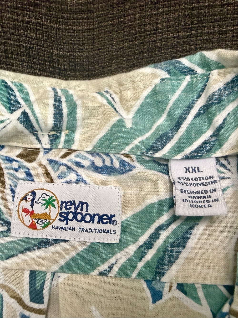 reyn spooner Beige Button-Up Shirt with Teal Leaf Print XXL - Picture 3 of 4